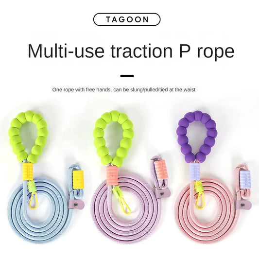 220cm Pet Dog Training Round Rope Light Weight Nylon P Chain Collar Adjustable for Small Medium Dogs Walking Leash Pet Supplies