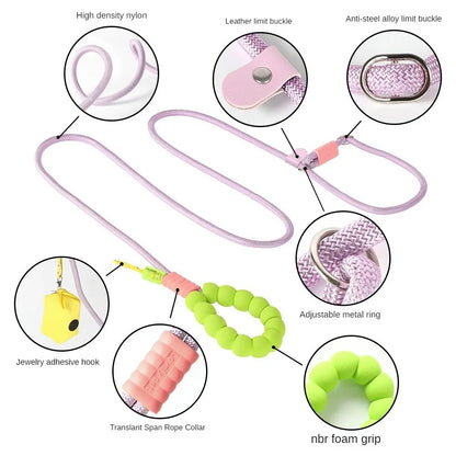 220cm Pet Dog Training Round Rope Light Weight Nylon P Chain Collar Adjustable for Small Medium Dogs Walking Leash Pet Supplies